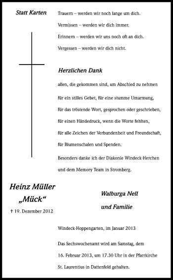 Anzeige von Heinz Müller von Kölner Stadt-Anzeiger / Kölnische Rundschau / Express