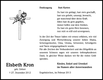 Anzeige von Elsbeth Kron von Kölner Stadt-Anzeiger / Kölnische Rundschau / Express