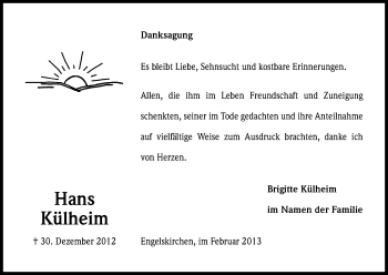 Anzeige von Hans Külheim von Kölner Stadt-Anzeiger / Kölnische Rundschau / Express