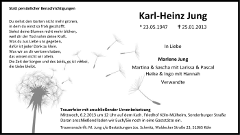 Anzeige von Karl-Heinz Jung von Kölner Stadt-Anzeiger / Kölnische Rundschau / Express