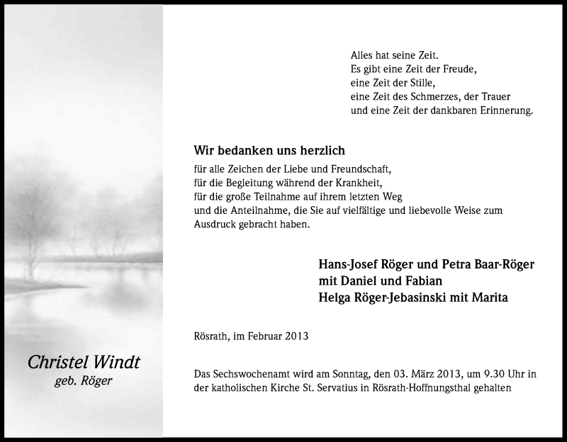  Traueranzeige für Christel Windt vom 02.02.2013 aus Kölner Stadt-Anzeiger / Kölnische Rundschau / Express