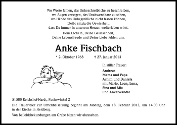 Anzeige von Anke Fischbach von Kölner Stadt-Anzeiger / Kölnische Rundschau / Express