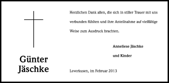 Anzeige von Günter Jäschke von Kölner Stadt-Anzeiger / Kölnische Rundschau / Express
