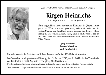 Anzeige von Jürgen Heinrichs von Kölner Stadt-Anzeiger / Kölnische Rundschau / Express