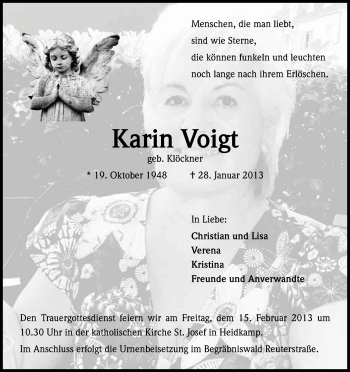 Anzeige von Karin Voigt von Kölner Stadt-Anzeiger / Kölnische Rundschau / Express