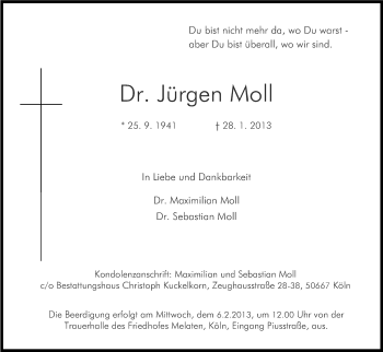 Anzeige von Jürgen Moll von Kölner Stadt-Anzeiger / Kölnische Rundschau / Express