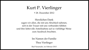 Anzeige von Kurt Vierlinger von Kölner Stadt-Anzeiger / Kölnische Rundschau / Express