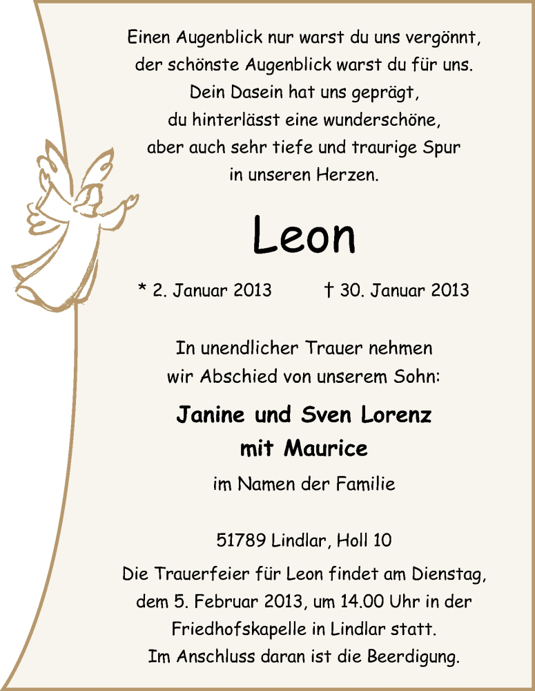 Traueranzeige für Leo Lorenz vom 02.02.2013 aus Kölner Stadt-Anzeiger / Kölnische Rundschau / Express