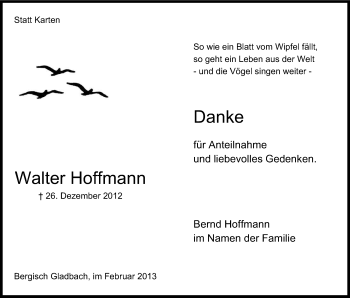 Anzeige von Walter Hoffmann von Kölner Stadt-Anzeiger / Kölnische Rundschau / Express