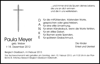 Anzeige von Paula Meyer von Kölner Stadt-Anzeiger / Kölnische Rundschau / Express