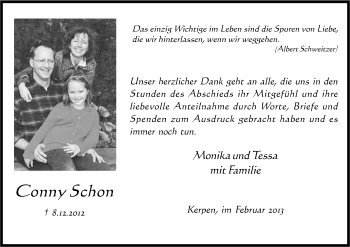 Anzeige von Conny Schon von Kölner Stadt-Anzeiger / Kölnische Rundschau / Express