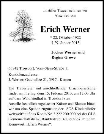 Anzeige von Erich Werner von Kölner Stadt-Anzeiger / Kölnische Rundschau / Express