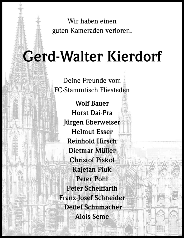  Traueranzeige für Gerd-Walter Kierdorf vom 02.02.2013 aus Kölner Stadt-Anzeiger / Kölnische Rundschau / Express