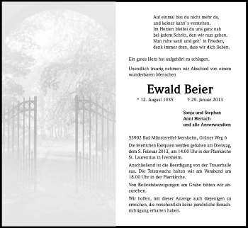 Anzeige von Ewald Beier von Kölner Stadt-Anzeiger / Kölnische Rundschau / Express