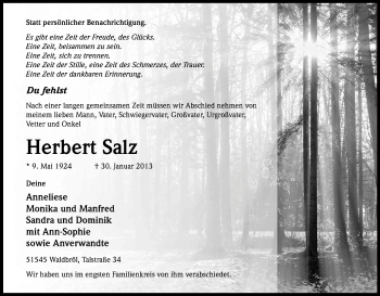 Anzeige von Herbert Salz von Kölner Stadt-Anzeiger / Kölnische Rundschau / Express