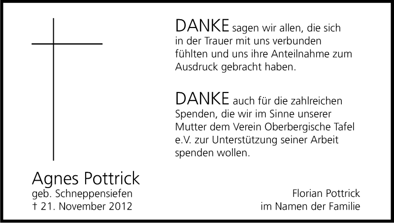  Traueranzeige für Agnes Pottrick vom 02.02.2013 aus Kölner Stadt-Anzeiger / Kölnische Rundschau / Express