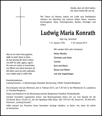 Anzeige von Ludwig Maria Konrath von Kölner Stadt-Anzeiger / Kölnische Rundschau / Express