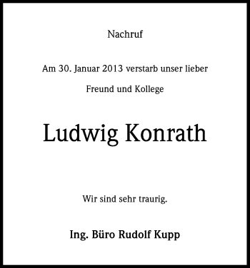 Anzeige von Ludwig Konrath von Kölner Stadt-Anzeiger / Kölnische Rundschau / Express