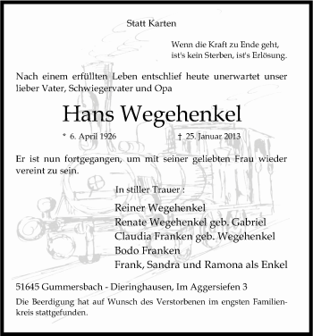 Anzeige von Hans Weghenkel von Kölner Stadt-Anzeiger / Kölnische Rundschau / Express