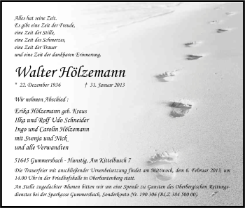 Anzeige von Walter Hölzemann von Kölner Stadt-Anzeiger / Kölnische Rundschau / Express