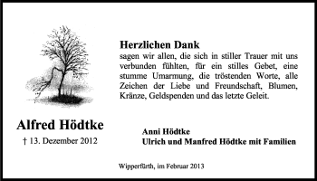 Anzeige von Alfred Hödtke von Kölner Stadt-Anzeiger / Kölnische Rundschau / Express