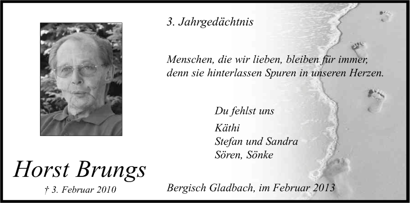  Traueranzeige für Horst Brungs vom 02.02.2013 aus Kölner Stadt-Anzeiger / Kölnische Rundschau / Express