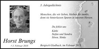 Anzeige von Horst Brungs von Kölner Stadt-Anzeiger / Kölnische Rundschau / Express