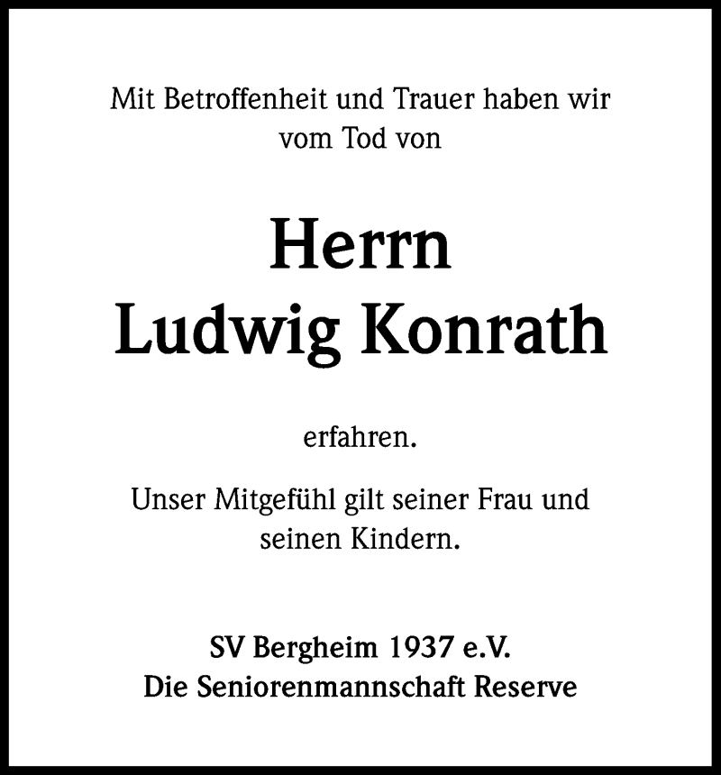  Traueranzeige für Ludwig Konrath vom 05.02.2013 aus Kölner Stadt-Anzeiger / Kölnische Rundschau / Express