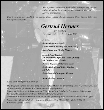 Anzeige von Gertrud Hermes von Kölner Stadt-Anzeiger / Kölnische Rundschau / Express
