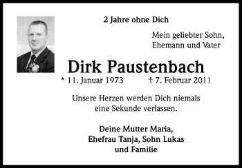 Anzeige von Dirk Paustenbach von Kölner Stadt-Anzeiger / Kölnische Rundschau / Express