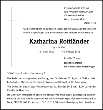 Anzeige von Katharina Rottländer von Kölner Stadt-Anzeiger / Kölnische Rundschau / Express