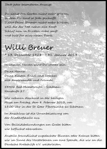 Anzeige von Willi Breuer von Kölner Stadt-Anzeiger / Kölnische Rundschau / Express