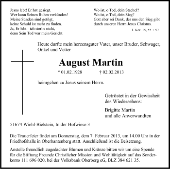 Anzeige von August Martin von Kölner Stadt-Anzeiger / Kölnische Rundschau / Express