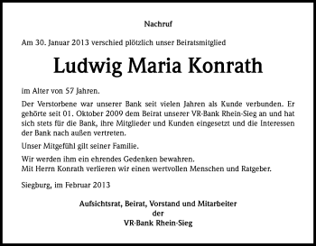 Anzeige von Ludwig Maria Konrath von Kölner Stadt-Anzeiger / Kölnische Rundschau / Express