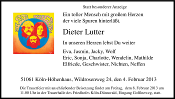 Anzeige von Dieter Lutter von Kölner Stadt-Anzeiger / Kölnische Rundschau / Express