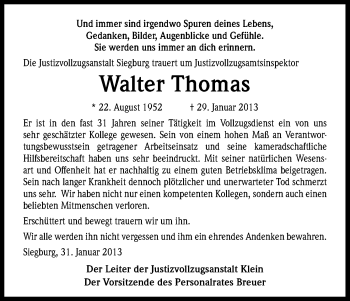 Anzeige von Walter Thomas von Kölner Stadt-Anzeiger / Kölnische Rundschau / Express