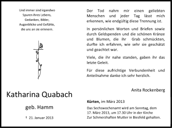 Anzeige von Katharina Quabach von Kölner Stadt-Anzeiger / Kölnische Rundschau / Express