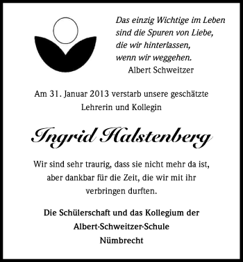 Anzeige von Ingrid Halstenberg von Kölner Stadt-Anzeiger / Kölnische Rundschau / Express