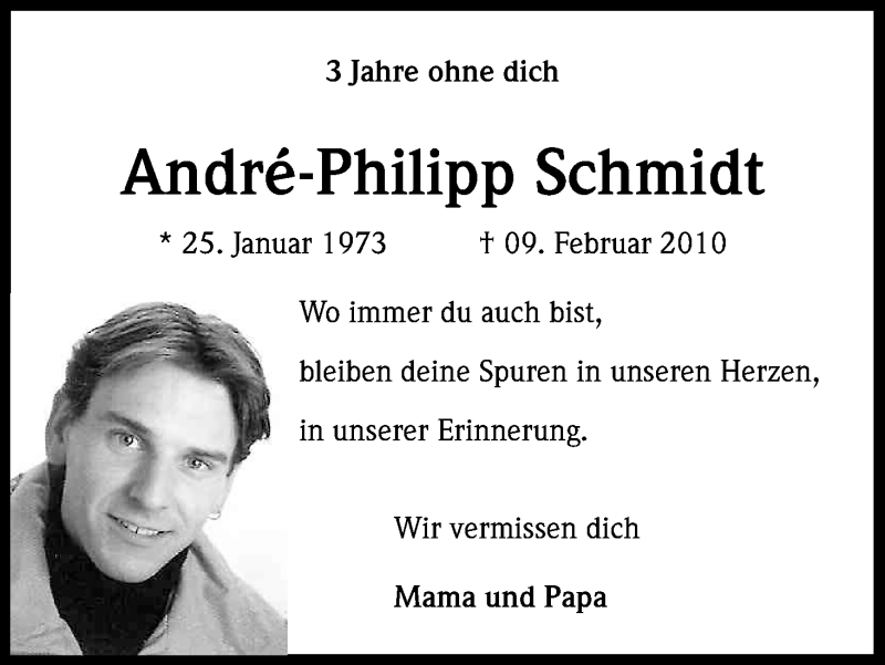  Traueranzeige für Andre-Philipp Schmidt vom 09.02.2013 aus Kölner Stadt-Anzeiger / Kölnische Rundschau / Express