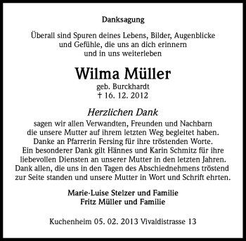 Anzeige von Wilma Müller von Kölner Stadt-Anzeiger / Kölnische Rundschau / Express