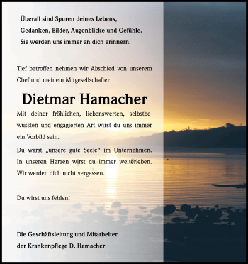 Anzeige von Dietmar Hamacher von Kölner Stadt-Anzeiger / Kölnische Rundschau / Express