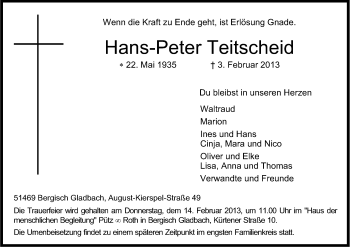 Anzeige von Hans-Peter Teitscheid von Kölner Stadt-Anzeiger / Kölnische Rundschau / Express