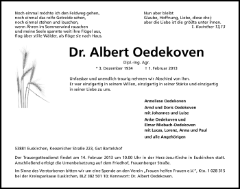 Anzeige von Albert Oedekoven von Kölner Stadt-Anzeiger / Kölnische Rundschau / Express