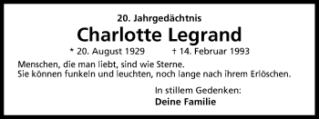 Anzeige von Charlotte Legrand von Kölner Stadt-Anzeiger / Kölnische Rundschau / Express