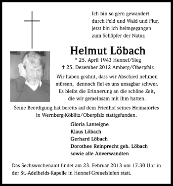Anzeige von Helmut Löbach von Kölner Stadt-Anzeiger / Kölnische Rundschau / Express