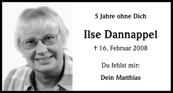 Anzeige von Ilse Dannappel von Kölner Stadt-Anzeiger / Kölnische Rundschau / Express