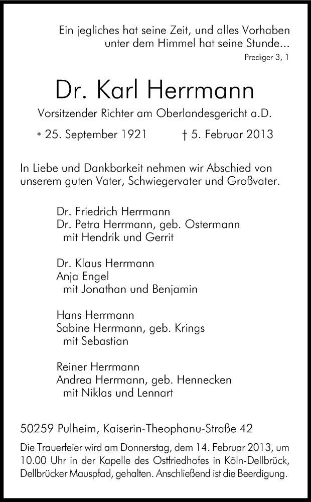 Traueranzeigen von Karl Herrmann WirTrauern