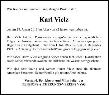 Anzeige von Karl Vielz von Kölner Stadt-Anzeiger / Kölnische Rundschau / Express