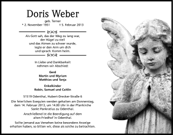 Anzeige von Doris Weber von Kölner Stadt-Anzeiger / Kölnische Rundschau / Express