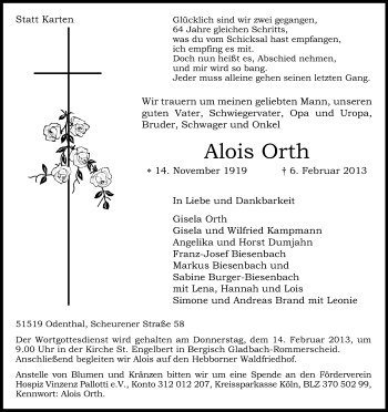 Anzeige von Alois Orth von Kölner Stadt-Anzeiger / Kölnische Rundschau / Express